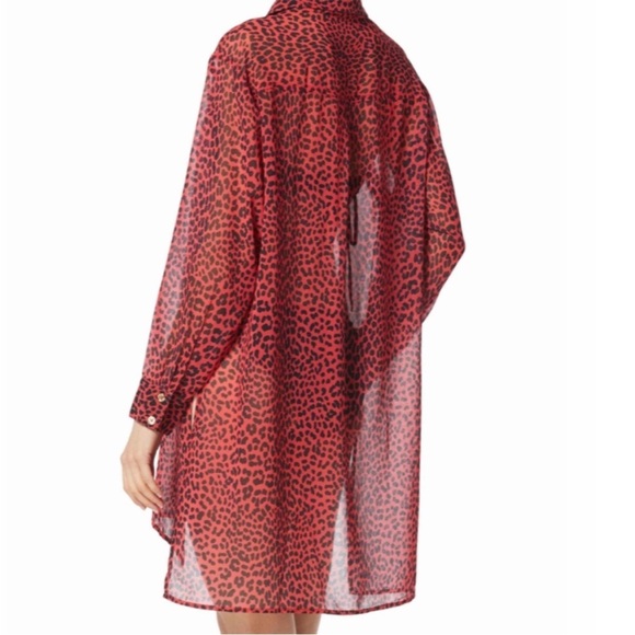 🆕 Michael Kors Women’s Animal Print Sheer Swimsuit Cover Up Sea Coral Sz Small - Picture 2 of 10